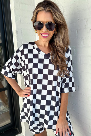 Daily Basis Black & White Check Biker Short Set - JESS LEA