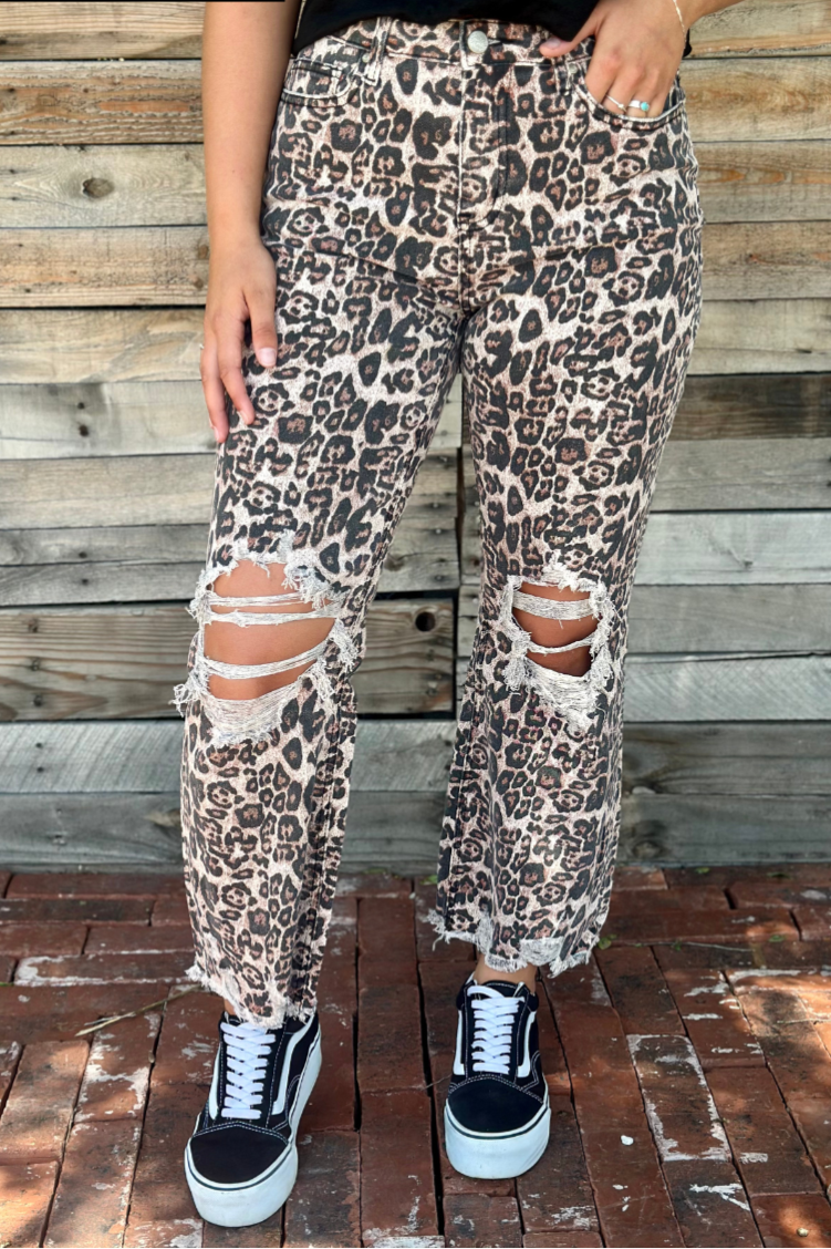 Hear Me Roar Leopard Distressed Jeans