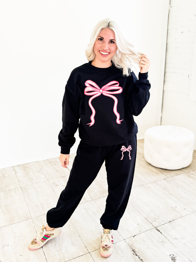 PREORDER You Are So Loved Pink Bow Black Sweatshirt or Sweatpants