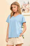 Perfect Comfort Sky Blue Ribbed Basic Top