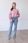 Rosy Affair Pink Waffle Knit Sequin Sleeve Top