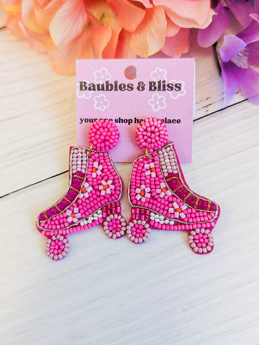 Let's Roll Pink Roller Skate Earrings
