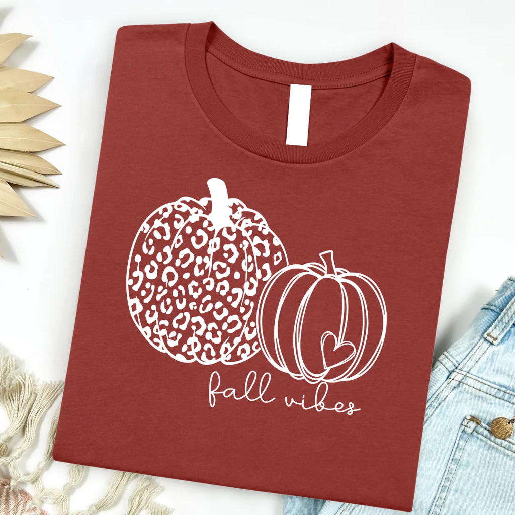 Fall Vibes Simple Leopard Pumpkin Terracotta Tultex Tee