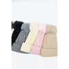 Solid Ribbed Pom Pom Knit Beanie