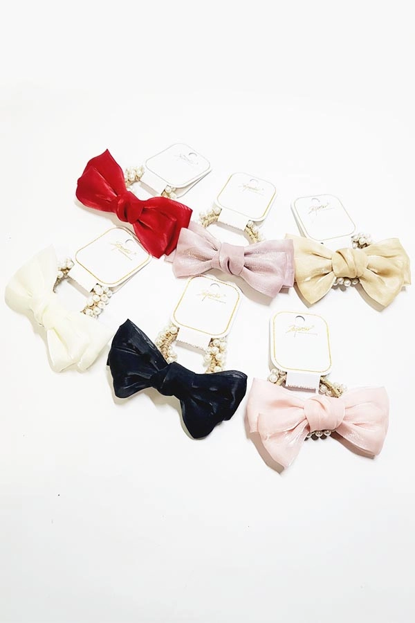 Velvet Bow Pearl Hair Tie