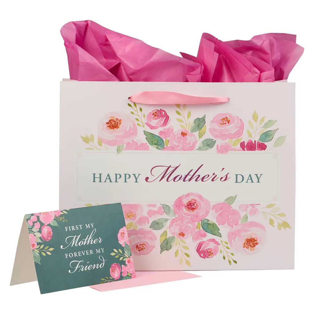 Happy Mother's Day Pink Peony Large Landscape Gift Bag Set with Card
