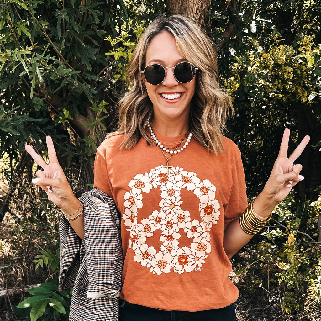 Peace Flower Autumn Comfort Colors Tee