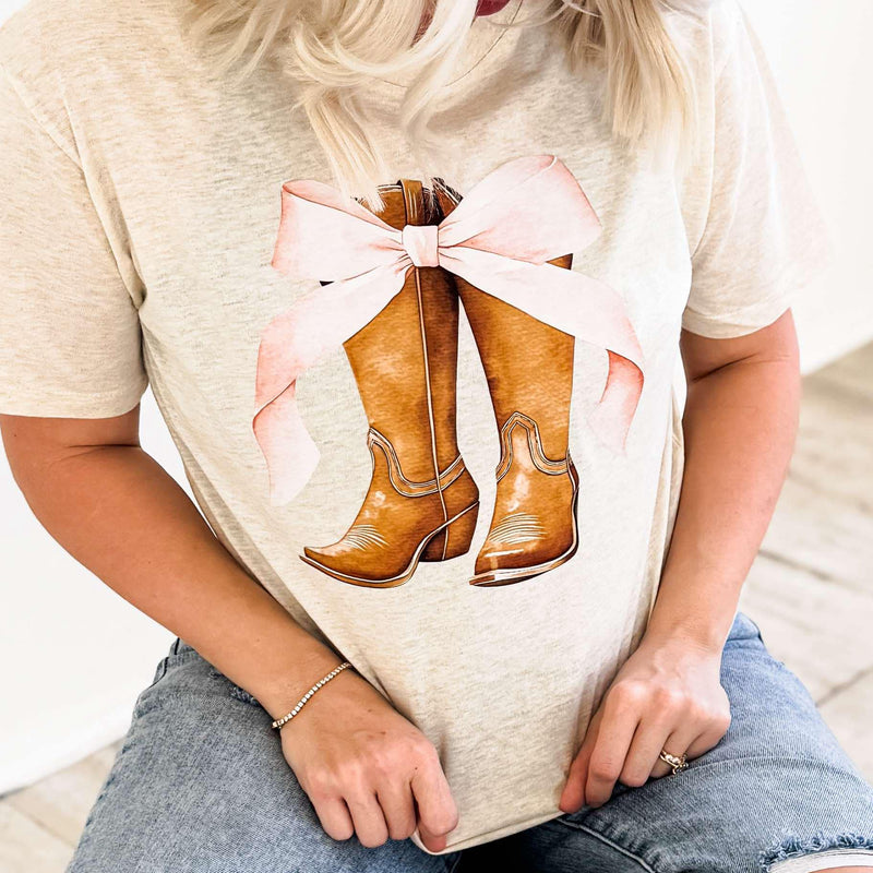 PREORDER Western Boots & Pink Bow Tee