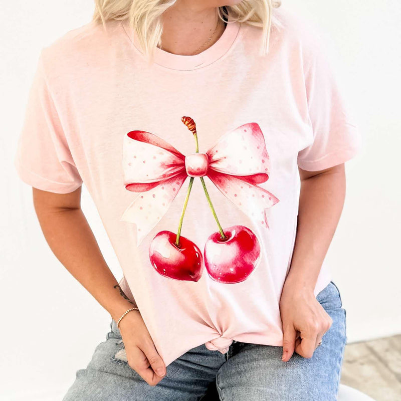 PREORDER Watercolor Cherries Bow Tee