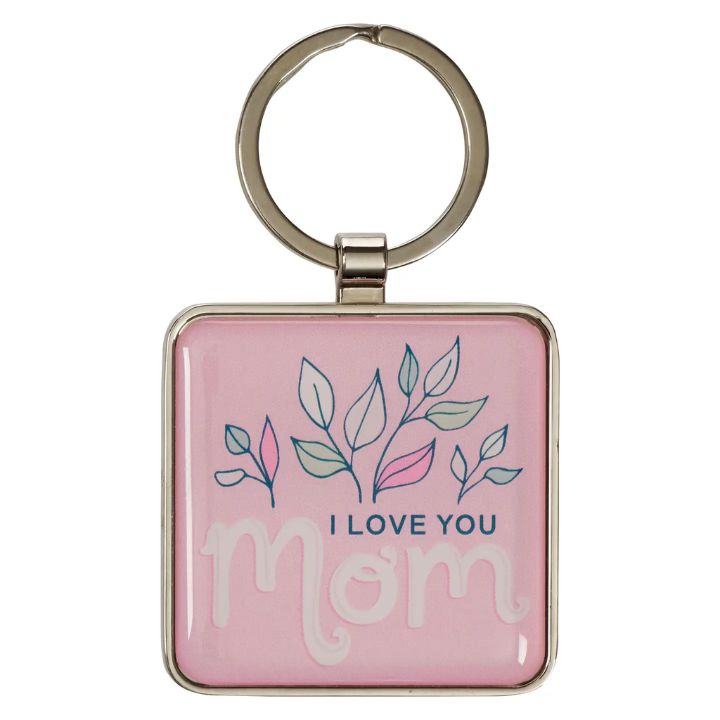 I Love You Mom Pink Metal Keychain - 1 Cor. 13:4
