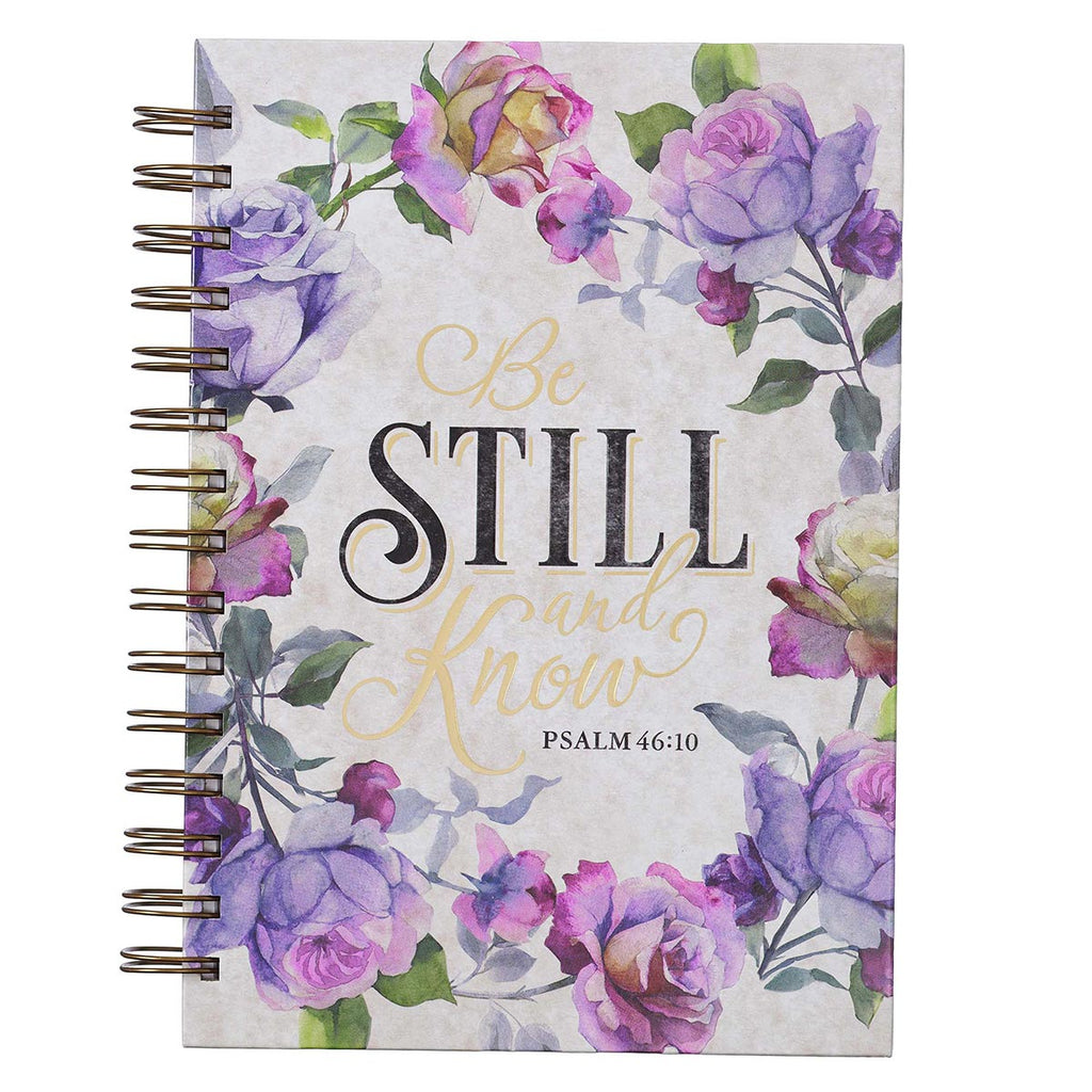 Be Still and Know Large Wirebound Journal in Purple Floral