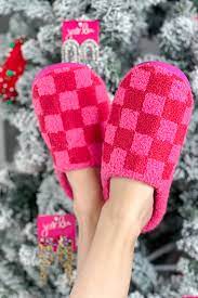 Checked Out Pink & Red Check Slippers