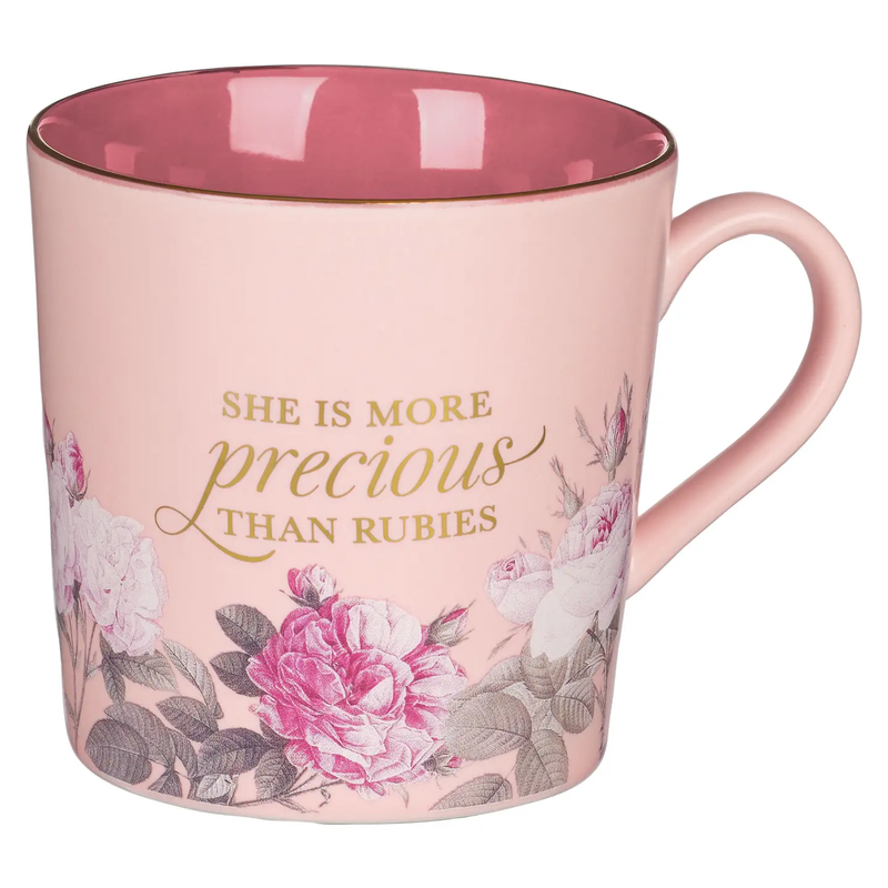Mug Pink Two-Tone Floral More Precious Prov. 31:10