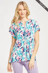 Spring In The Air Navy & Aqua Floral Beige Top