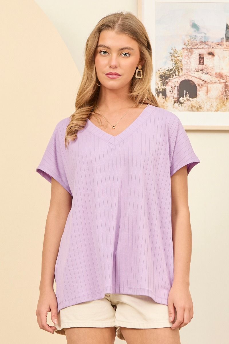 Perfect Comfort Lavender Ribbed Basic Top