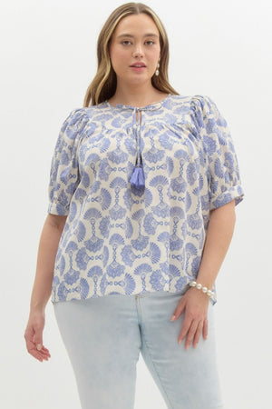 Your Biggest Fan Printed Dusty Blue Top