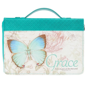 Grace Butterfly Blessings Teal Faux Leather Bible Cover
