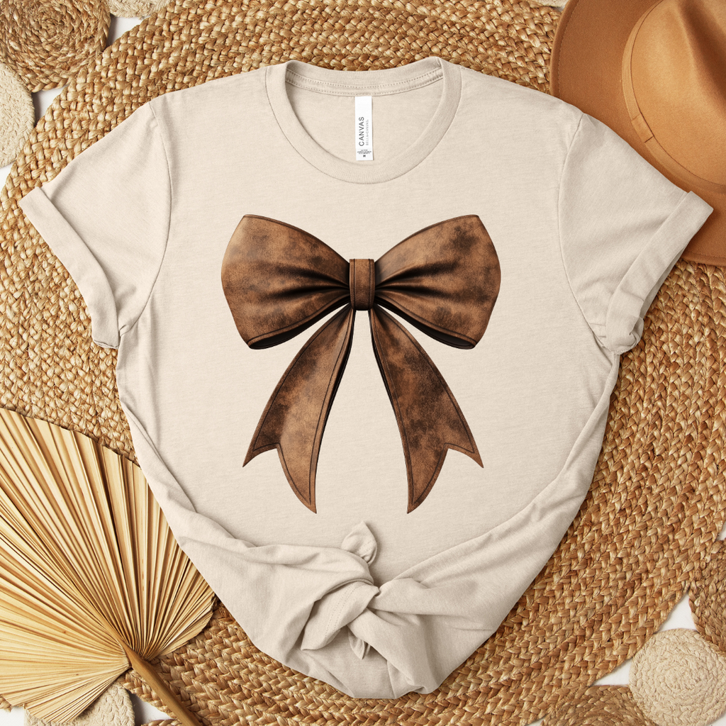 PREORDER Leather Bow Cream Bella Canvas Tee