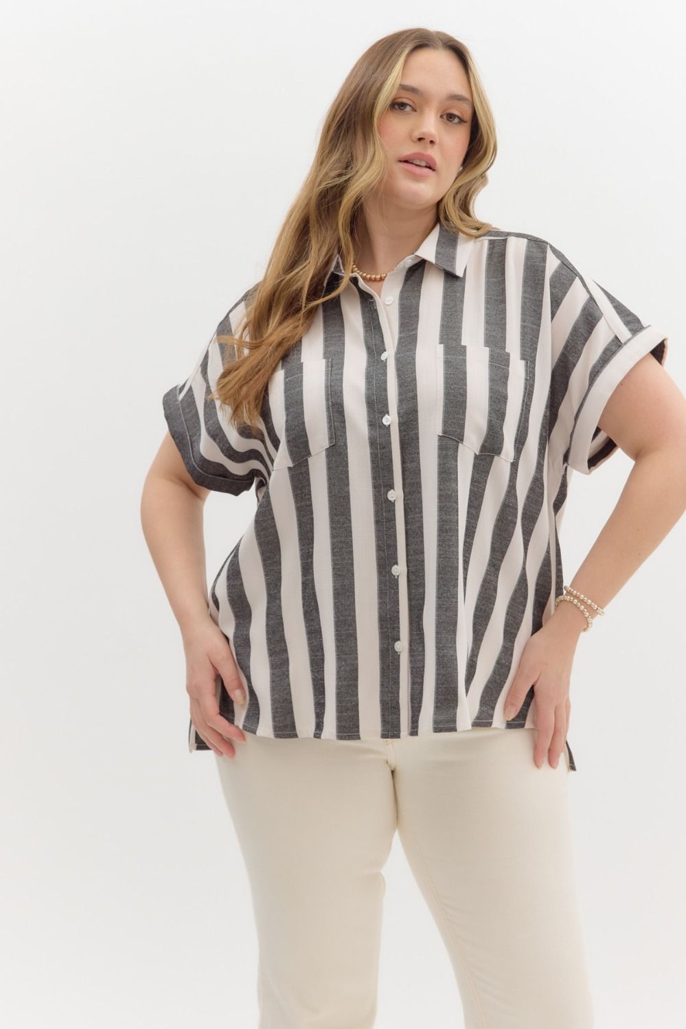 More Than Casual Vintage Black Stripe Button Up Top