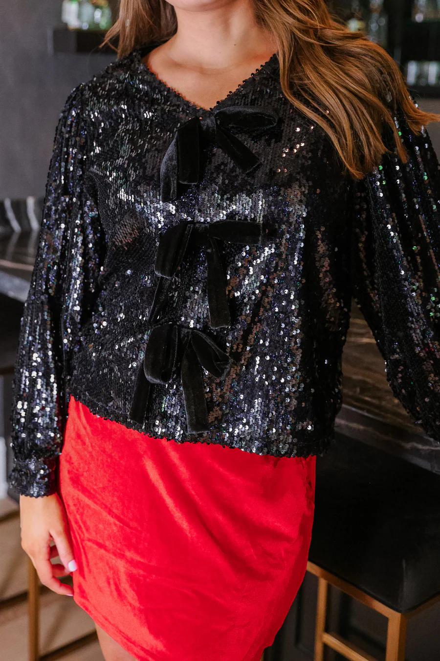 Betty Bow Top Black Sequin - Jess Lea
