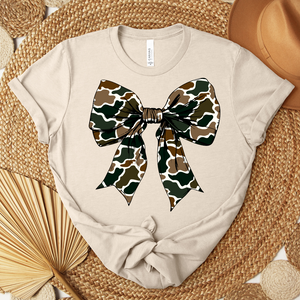 PREORDER Old School Camo Bow Cream Bella Canvas Tee