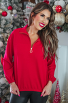 Jess Lea - Levi Red Ribbed Quarter Zip Pullover