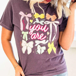 PREORDER You Are Colorful Bows Heathered Grape Tee