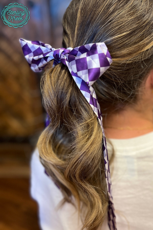 Pep Rally Tie On Bow Scarf Purple Check