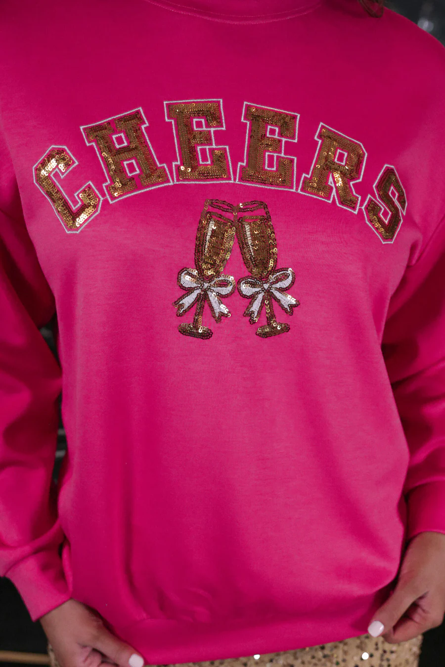 Champagne Cheers Luxe Pink Pullover - Jess Lea