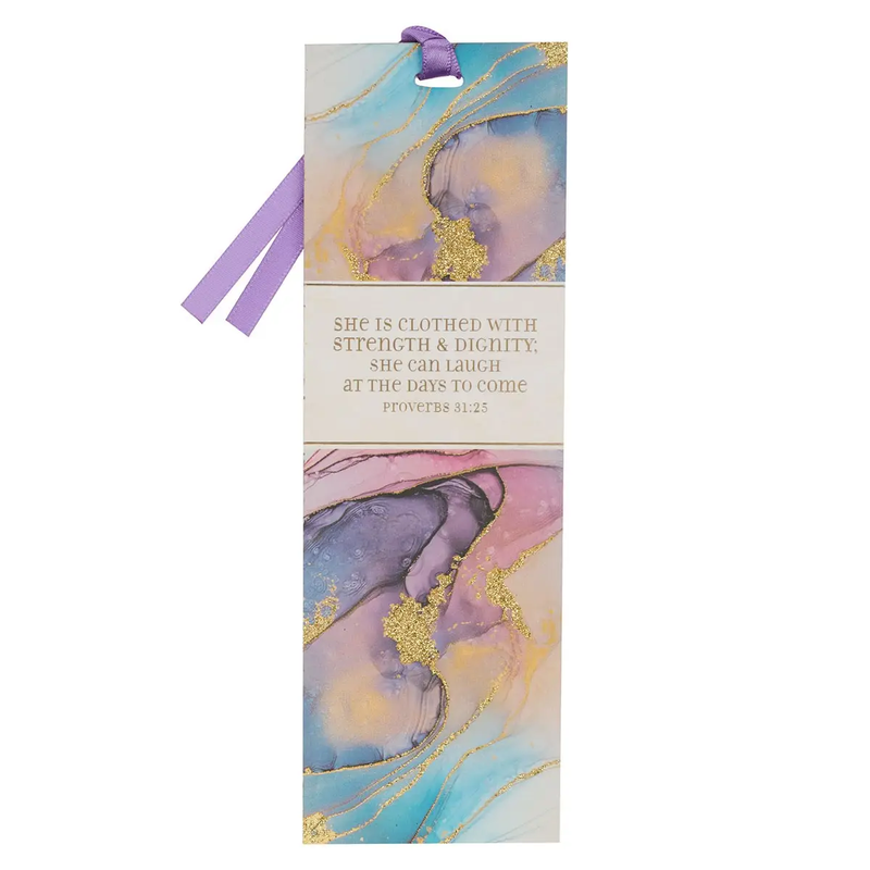 Strength & Dignity Purple Marbled Premium Bookmark - Proverb