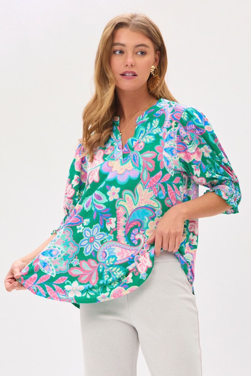 This Colorful Life Paisley Floral Deep Mint Top