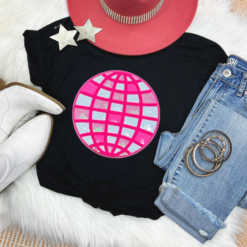Pink Sequin Disco Ball Chenille Patch Tee