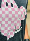 Hey Boo Pink Checkered Ghost Tee