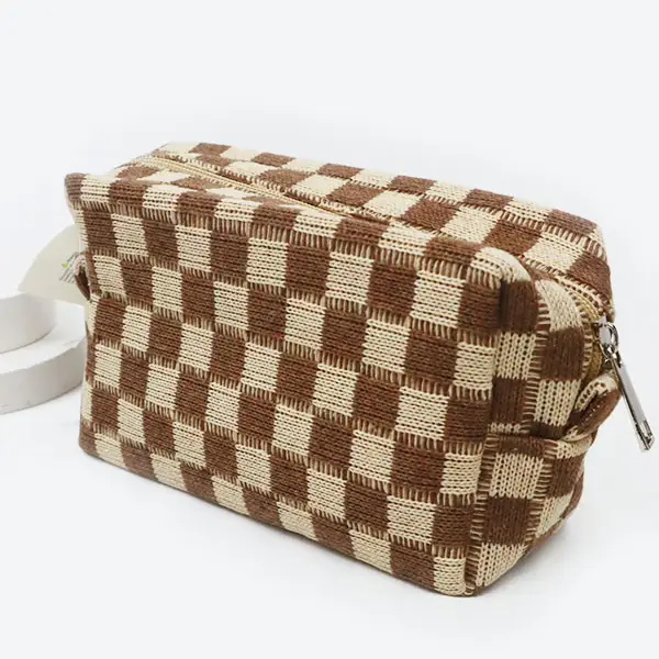 Mocha Check Cosmetic Bag