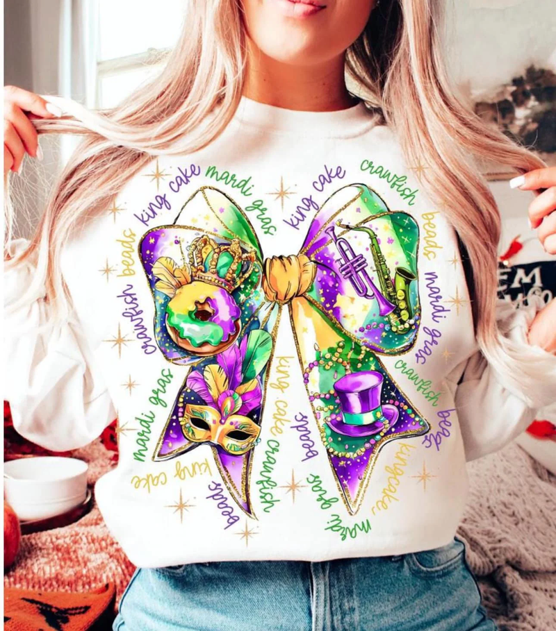 PREORDER Mardi Gras Bow Tee or Sweatshirt