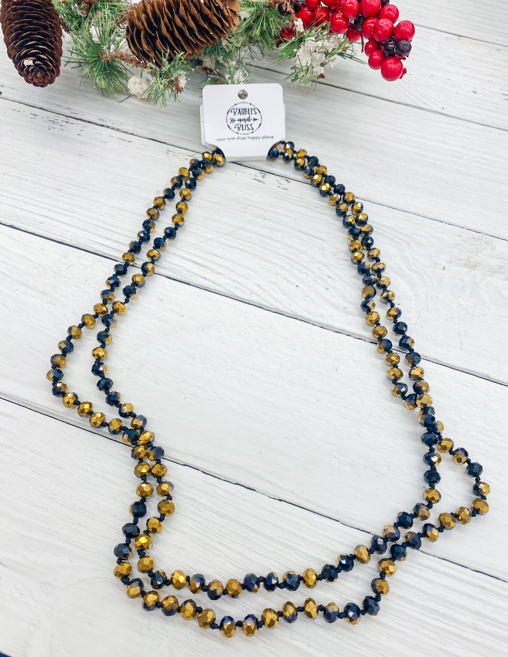 Black and Gold - Beaded Necklace 60"